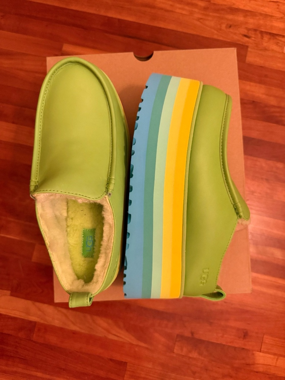 Ugg Unisex adult Urseen platform slippers in green multi 6 7 - Picture 3 of 3